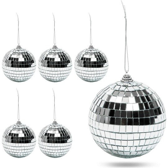 Okuna Outpost; Disco Ball Christmas Tree Ornaments, Silver Decorations (4 Inches, 6 Pack); Category:Ball Ornaments; Image:1